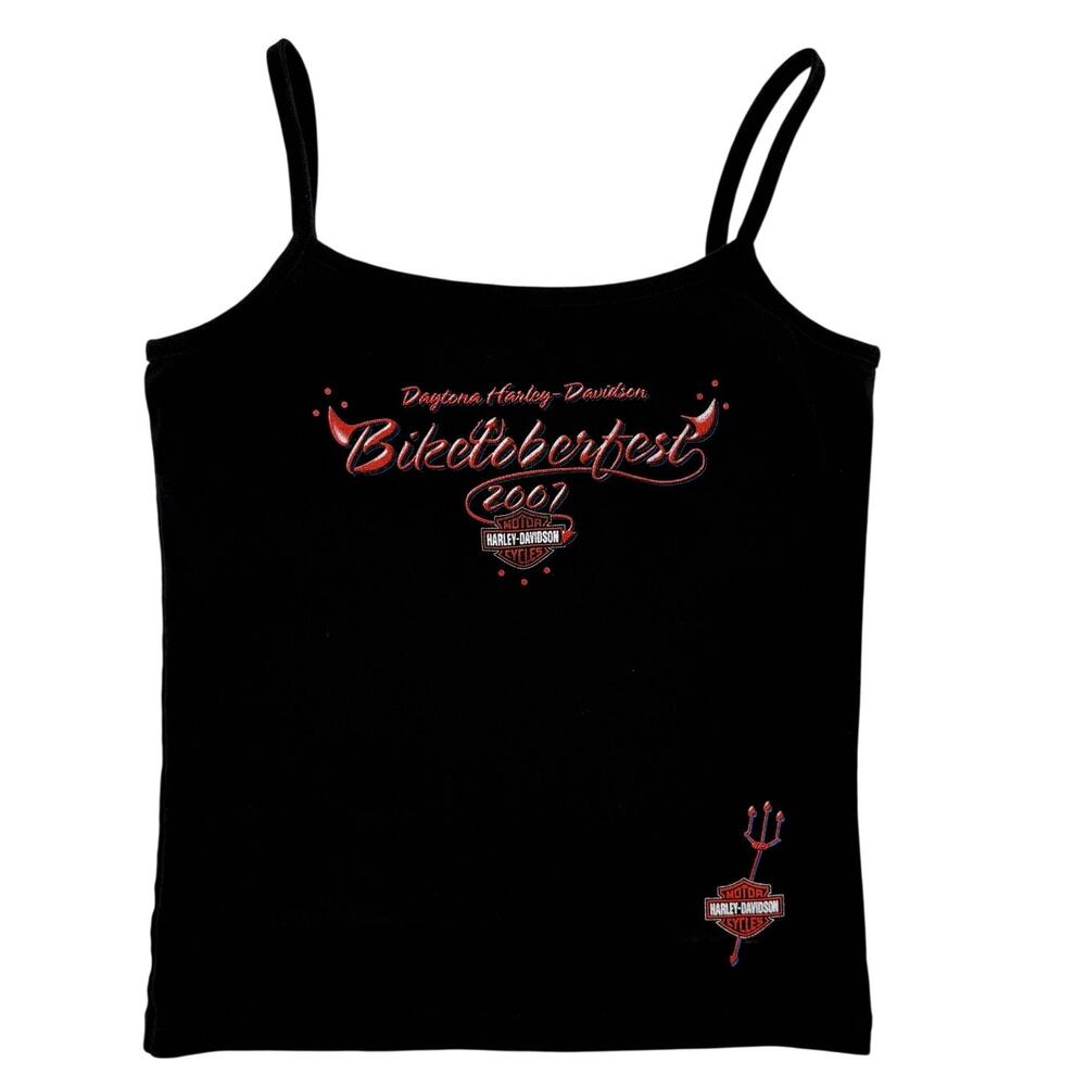 Harley-Davidson Biketoberfest 2007 Cami Tank Top Black Cotton Womens Size S Y2K